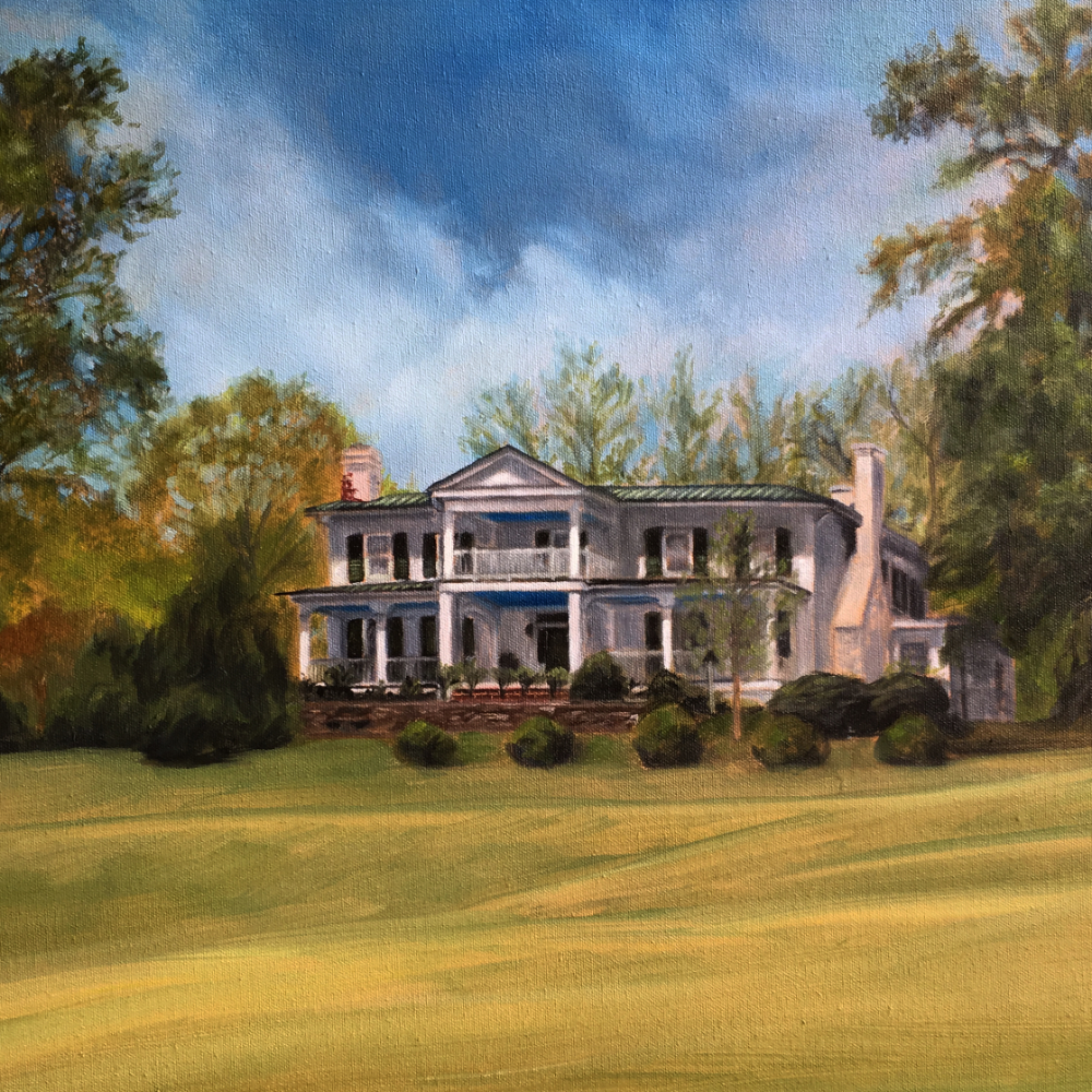 painting of a large white southern house